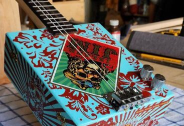 blue cigar box guitar