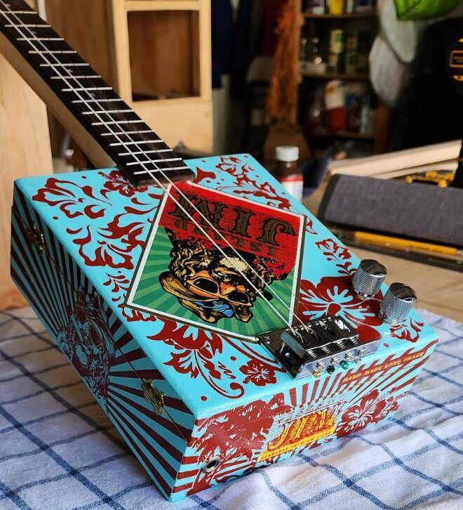 blue cigar box guitar