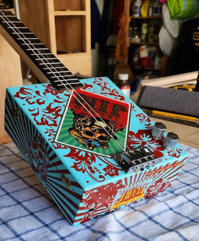 blue cigar box guitar